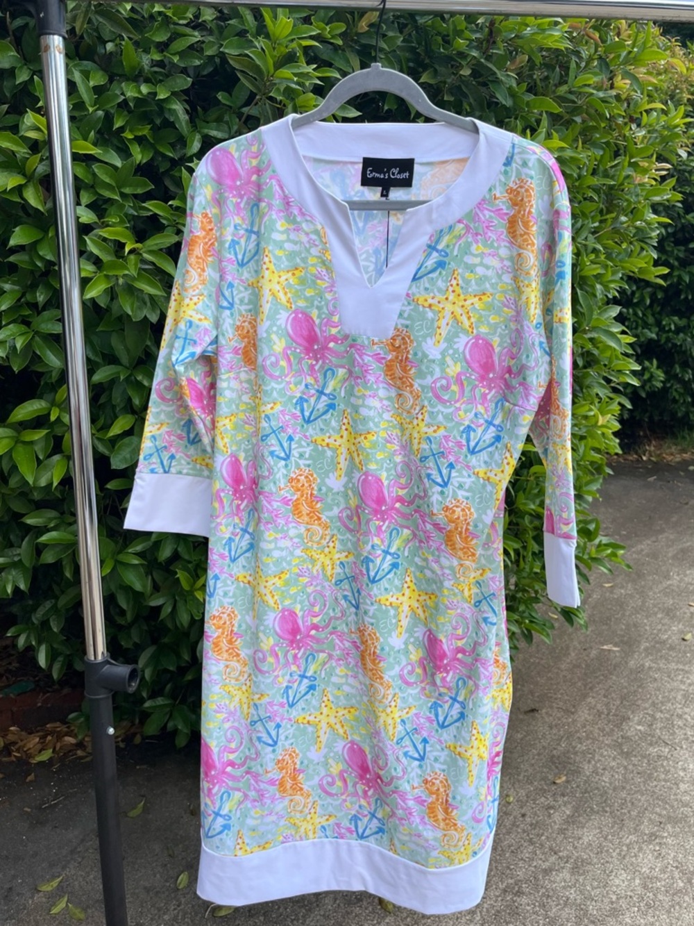 Sea Life Print Shift Dress - Pastel Multicolor